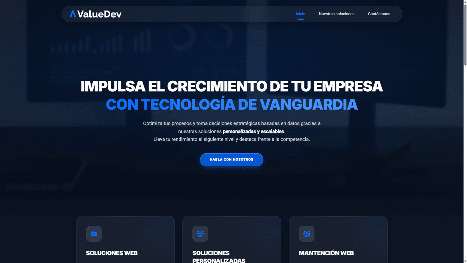 Captura de pantalla del proyecto ValueDev | Landing Page Corporativa